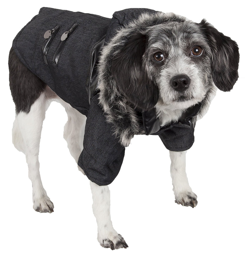 [Australia] - PET LIFE 'Ruff-Choppered' Denim Fashioned Pet Dog Coat Jacket Black Medium 