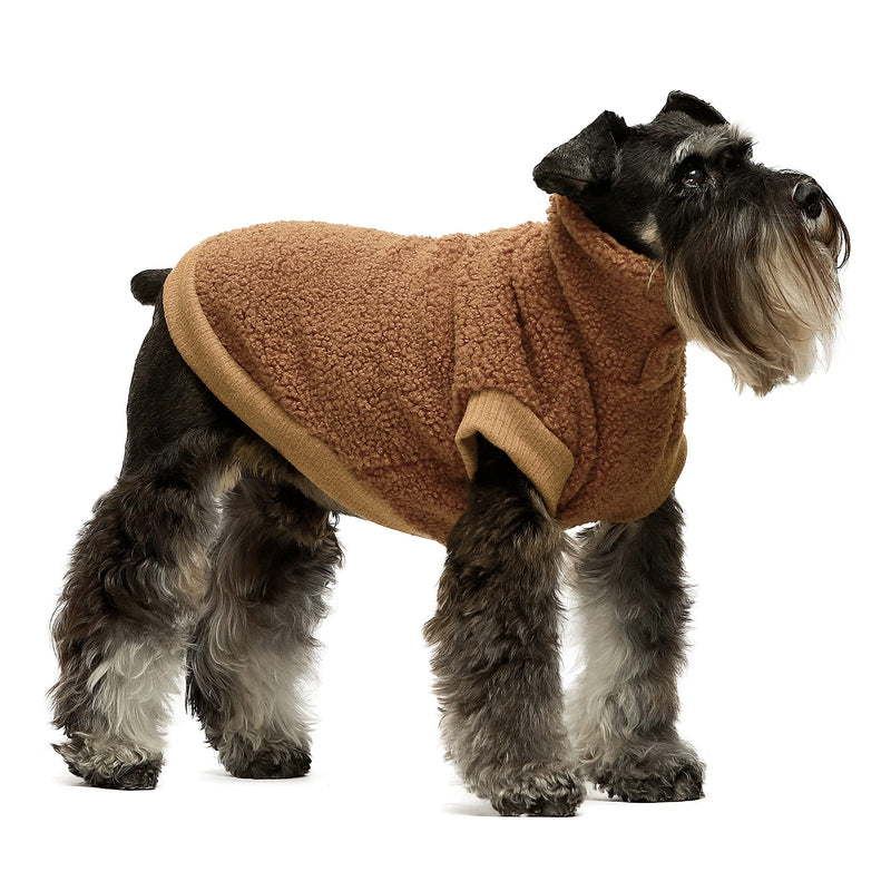 Fitwarm Vest Fuzzy Thick Sherpa Dog Coat Vest Turtleneck Sweater Puppy Winter Clothes Doggie Knitted Pet Cold Weather Clothes Doggy Pullover Jacket Cat Apparel XS Brown - PawsPlanet Australia