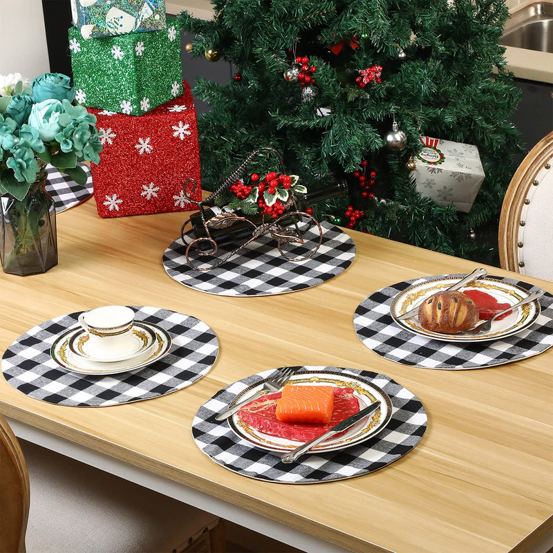 Christmas Round Placemats Buffalo Plaid Check Table Mats Reversible Table Placemats Burlap Fabric Dining Table Mats Farmhouse Placemats for Xmas Holiday Table Decor (Classic Pattern, 6) Classic Pattern - PawsPlanet Australia