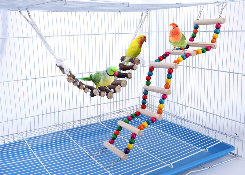 Filhome 2 Pck Bird Parrot Ladder Bridge, Swing Chewing Bird Toys Cage Accessories for Small Parakeets Cockatiels, Conures, Macaws, Finches - PawsPlanet Australia