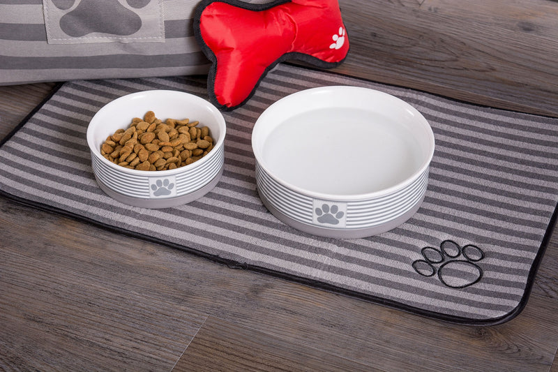 Bone Dry Paw & Patch Ceramic Pet Collection Small Bowl, 4.25x2" Gray - PawsPlanet Australia