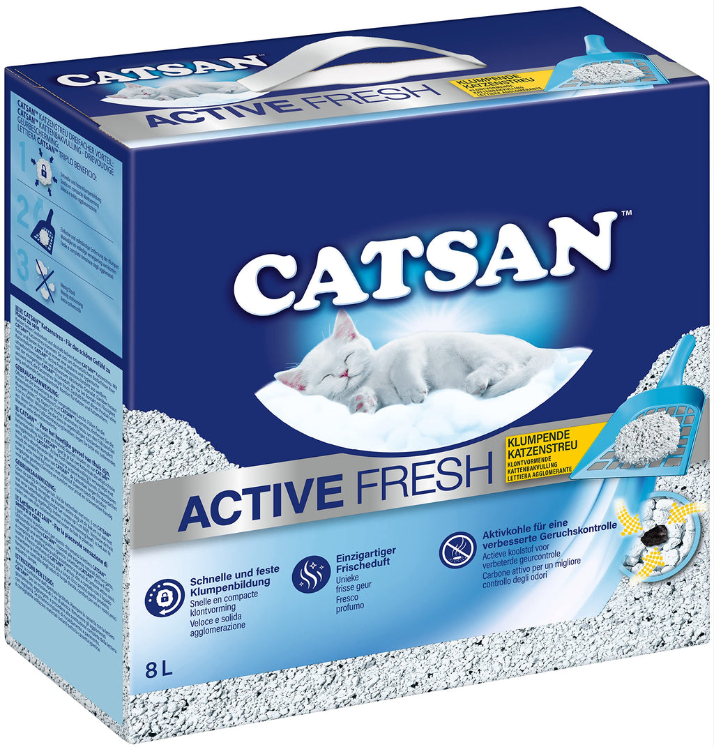 CATSAN Active Fresh - cat litter made of natural clay with activated carbon - effective binding of odor and moisture - 1 x 8 liter ACTIVE FRESH CLUMP LITTER 8l - PawsPlanet Australia