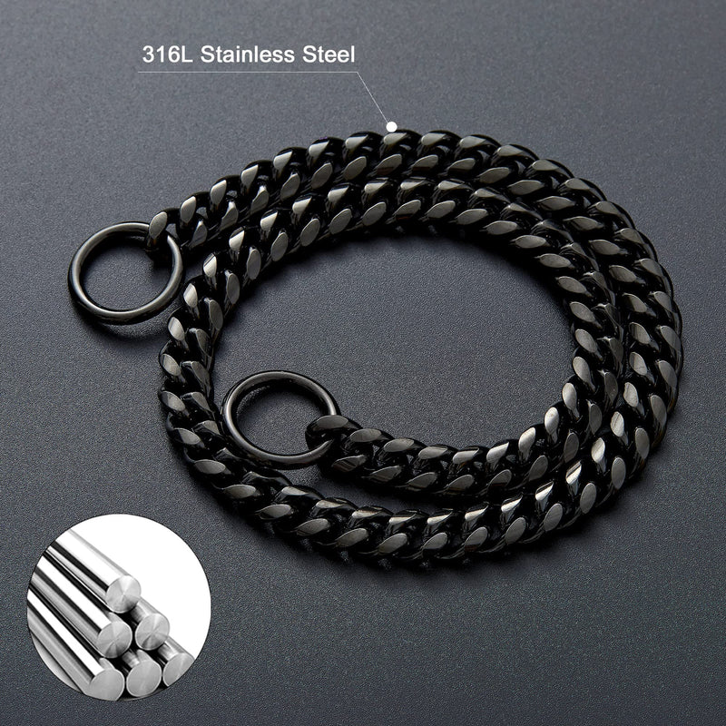 W&W Lifetime Durable Dog Walking Collar 15mm/10mm Black Strong Stainless Steel Cuban Link Chain Collar for Small Medium Large Dogs 10 Inch - PawsPlanet Australia