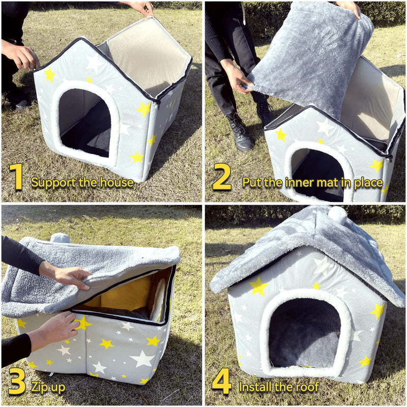 KUDES Cat and Small Dog House Kennel Foldable Pet Bed Tent, Indoor Enclosed Warm Plush Sleeping Nest Cat Basket Puppy Cave Sofa with Removable Cushion Travel Pet Accessories L(for pets under 30.9lb.) - PawsPlanet Australia