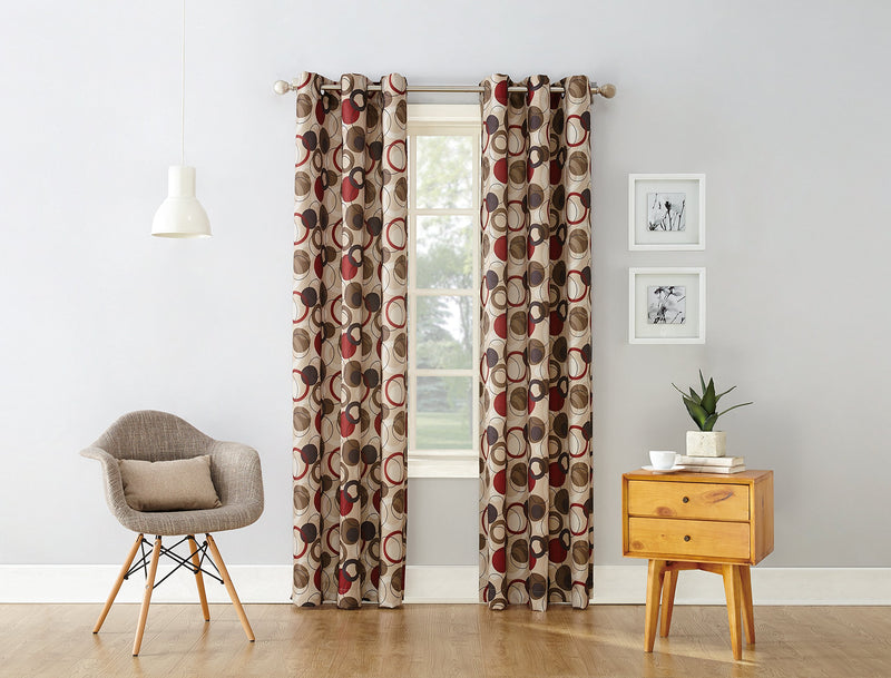 No. 918 Celestial Geometric Print Grommet Curtain Panel, 48 in x 84 in, Paprika Red - PawsPlanet Australia