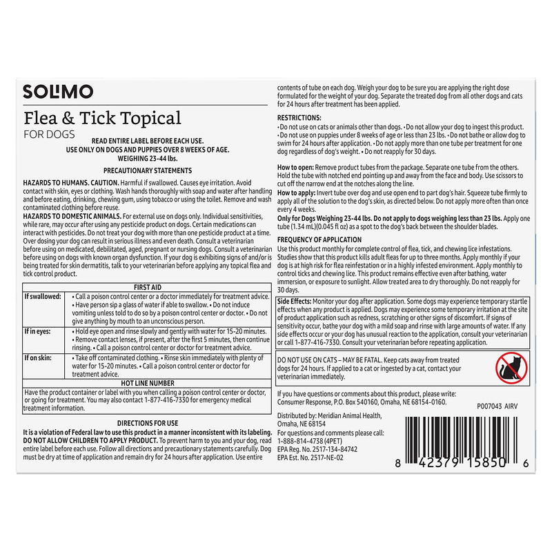 Amazon Brand - Solimo Flea and Tick Topical Treatment for Dogs (Small, Medium, Large, XLarge) Medium (23-44 lbs) 3 Count - PawsPlanet Australia