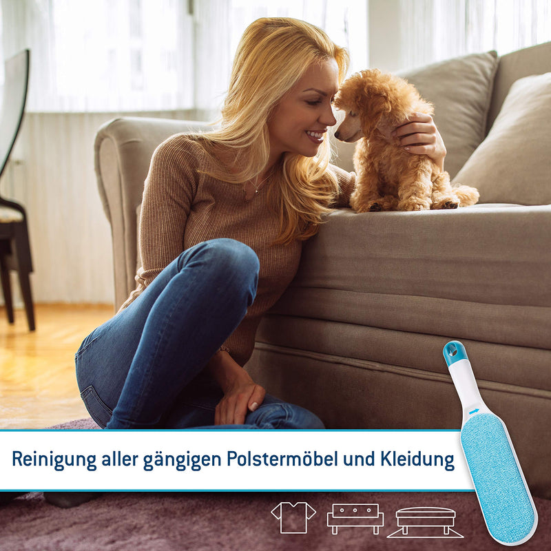 Lint brush in a set with foldable lint roller - reusable pet hair remover with extremely easy cleaning - can also be used as a clothes brush, manual, blue - PawsPlanet Australia
