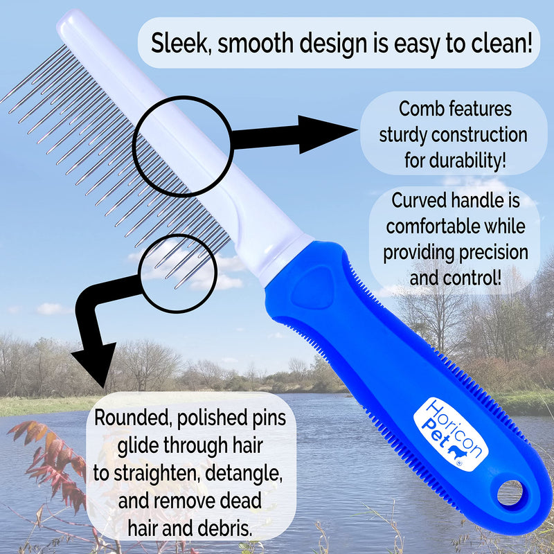 Horicon Pet Detangling Grooming Comb with Long & Short Stainless Steel Metal Teeth - Dogs, Cats & Small Animals for Removing Matted Fur, Knots & Tangles - PawsPlanet Australia