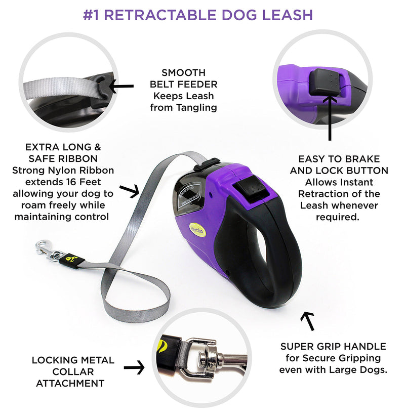 [Australia] - Hertzko Heavy Duty Retractable Dog Leash Great for Small, Medium & Large Dogs up to 110lbs - Strong Nylon Ribbon Extends 16ft 