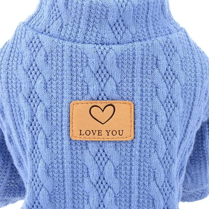 SMALLLEE_LUCKY_STORE Pet Cable Knit Pullover Jumpers Sweaters for Small Dogs Cat Girl Boy Cozy Soft Mock Neck Shirt Sweatshirts Warm Winter Coat Puppy Yorkie Chihuahua Clothes S blue - PawsPlanet Australia