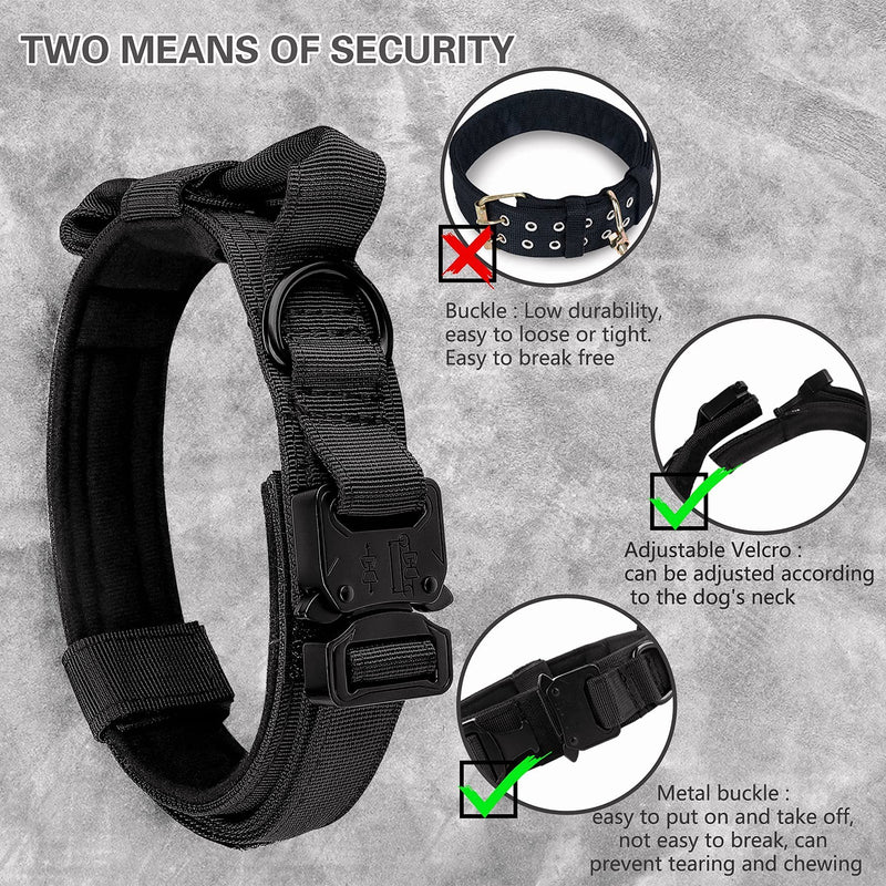 Tactical Dog Collar - KCUCOP Military Dog Collar with Mama Says I m Special Patch Thick with Handle K9 Collar Tactipup Dog Collars Adjustable Heavy Duty Metal Buckle for M,L,XL Dogs Medium Black - PawsPlanet Australia