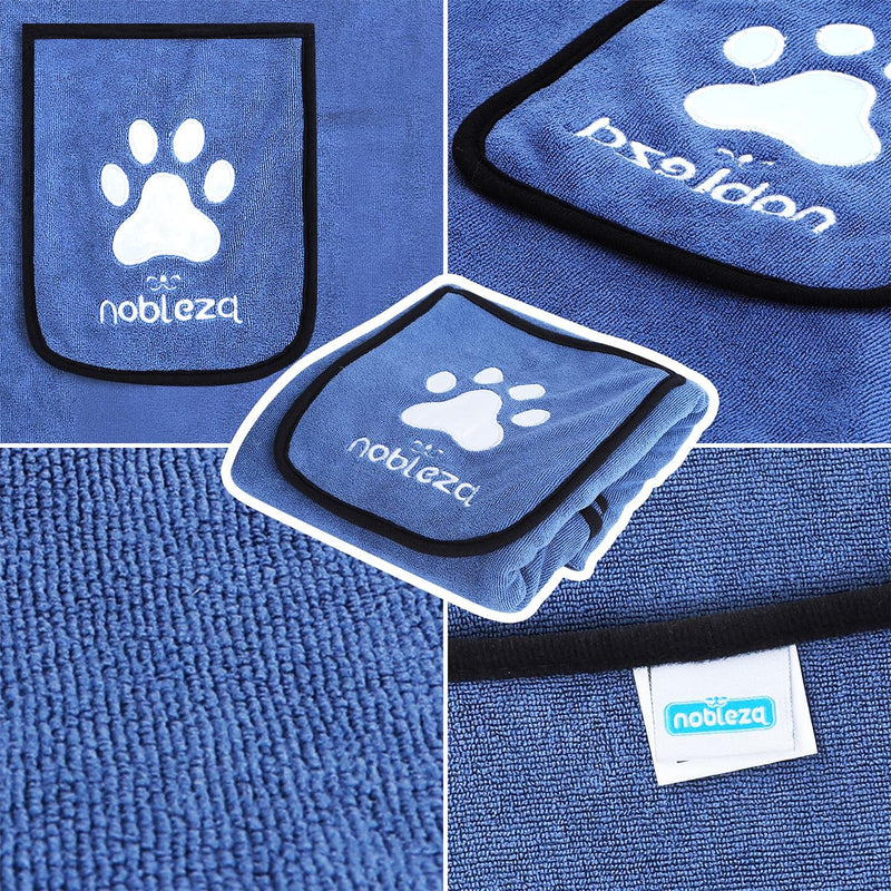 Nobleza Dog Towel, Super Absorbent Large Pet Towel with Hand Pockets, Microfiber Quick Drying Dog Towels for Drying Dogs, Mazarine - PawsPlanet Australia