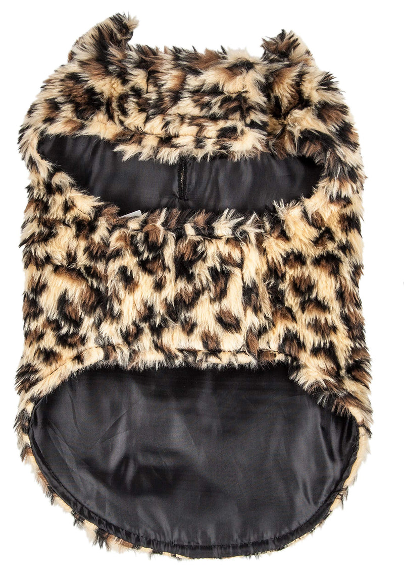 Pet Life Luxe 'Poocheetah' Ravishing Designer Spotted Cheetah Patterned Mink Fur Dog Coat Jacket Medium Brown - PawsPlanet Australia
