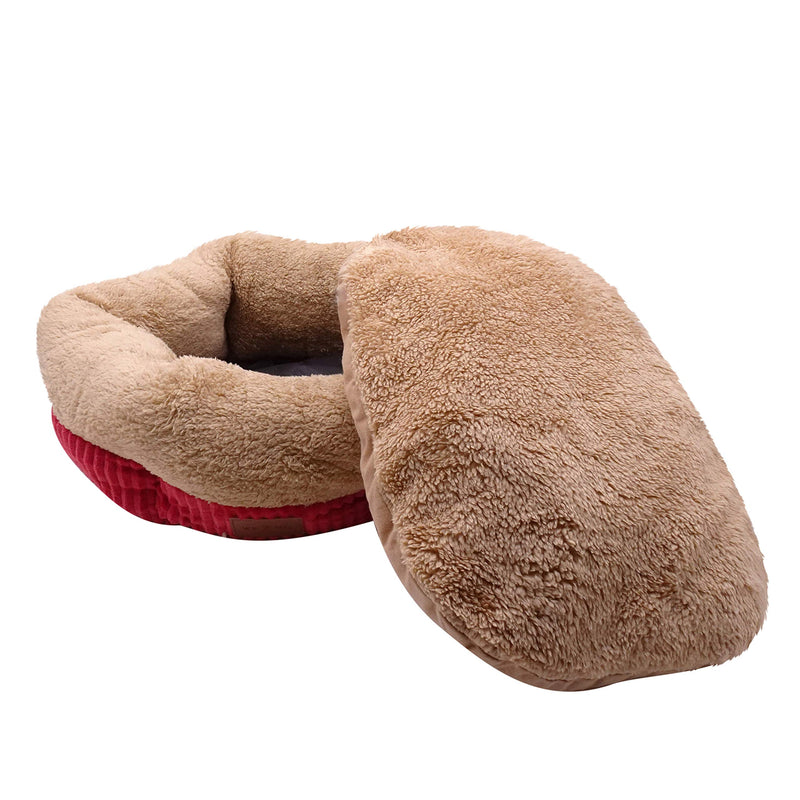 [Australia] - veZve Round Warming Dog Sleeping Indoor Bed Red Donut with Skin Contact Safe Reversible Memory Foam Washable Firmness Medium 