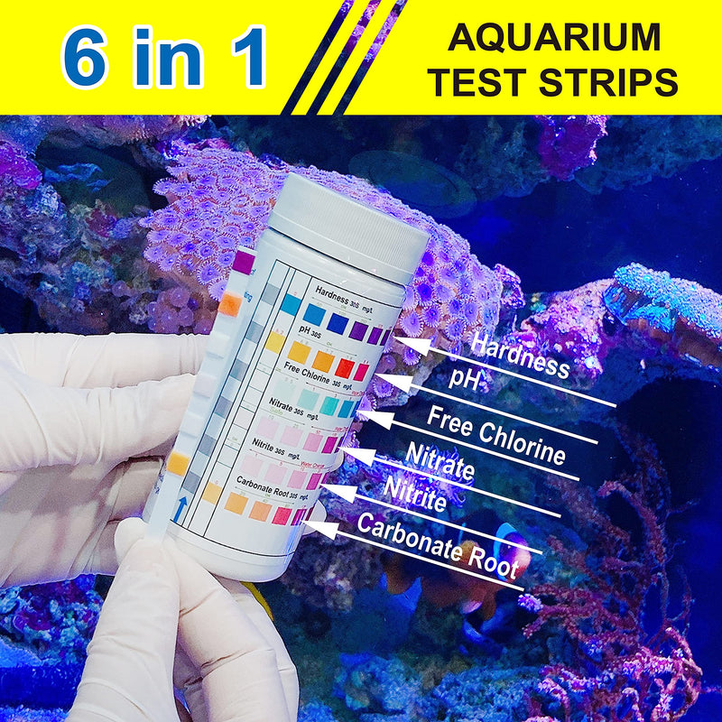 VANSFUL 6 in 1 Aquarium Test Strips, 100 Strips Fish Tank Test Kit for Testing Freshwater Saltwater Pond,Accurate Nitrate Nitrite Chlorine Carbonate Hardness (GH & KH) and pH - PawsPlanet Australia