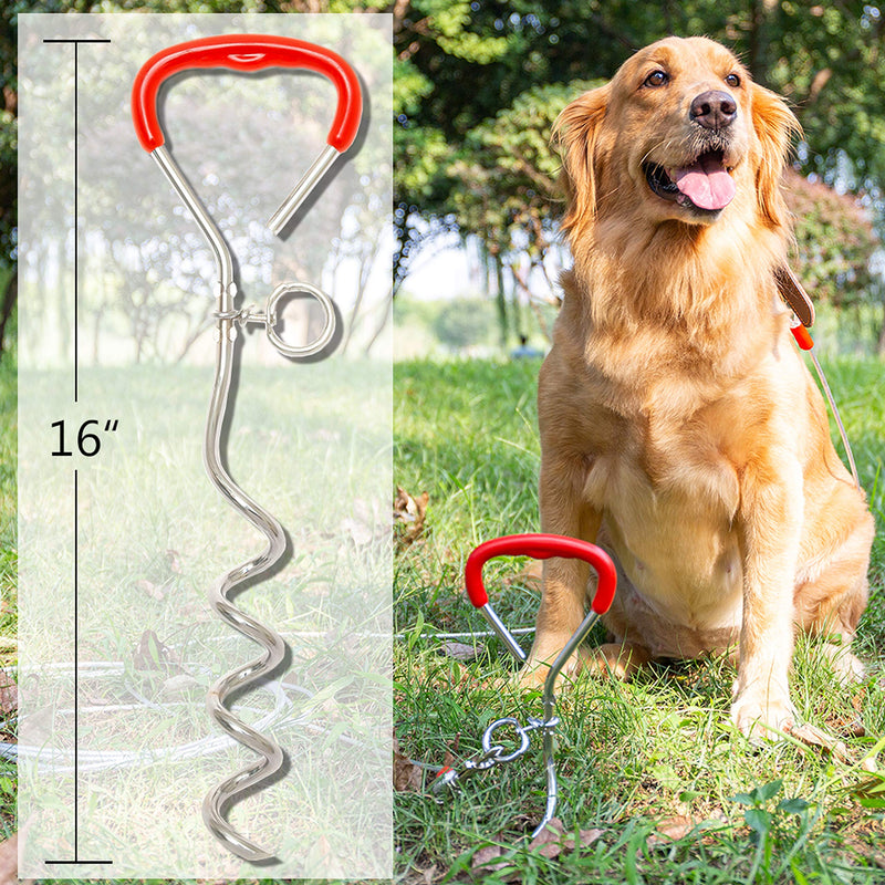 ADCSUITZ Dog Tie Out Cable Stake - 30 FT Rope Escape Proof Reflective Leash Heavy Duty Antirust Safety Swivel Clasp Easy Control For SML Dogs Play/Training In The Yard/Camping/Garden,Traveling Outdoor - PawsPlanet Australia