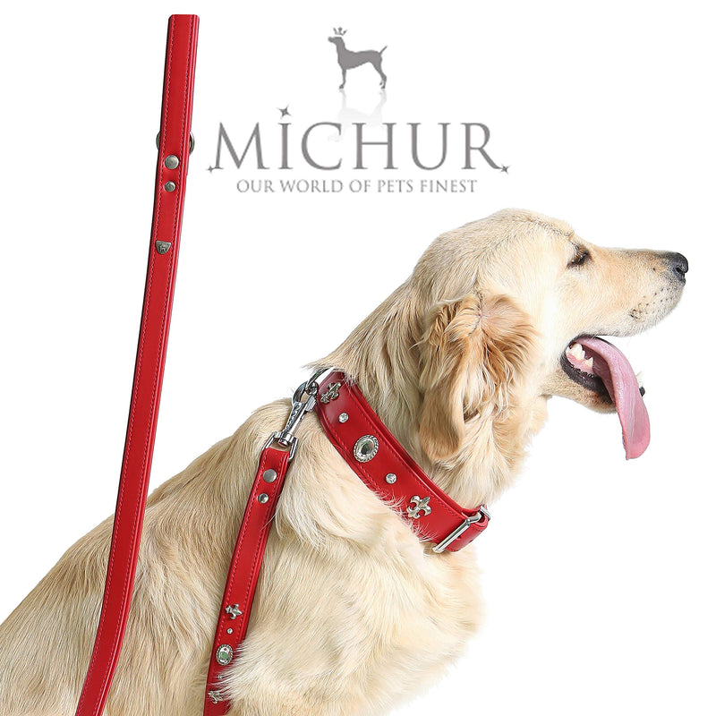 MICHUR Julieta dog collar leather, dog leather collar, collar, red, leather, with lilies, rhinestones and large crystal Neck circumference 14,17-16,14" - PawsPlanet Australia