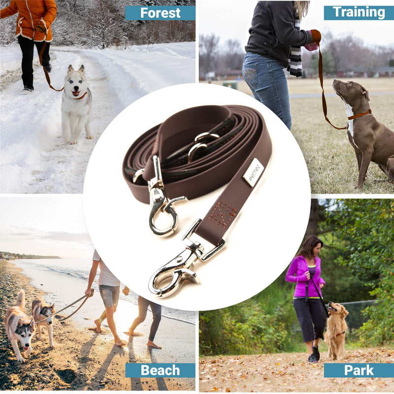 PetTec dog leash 2m lead for dogs up to 60kg, light training leash/training leash/trekking leash adjustable made of TRIOFLEX (similar to Biothane), water-repellent, dog lead (brown) brown - PawsPlanet Australia