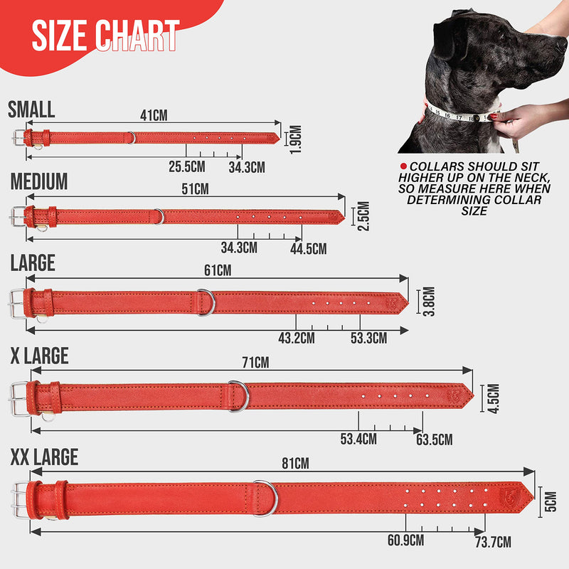 Riparo Genuine Leather Adjustable K-9 Dog Collar with Additional Reinforcement (XXL: 5CM Wide for 60.9CM - 73.7CM Neck, Red) XXL - PawsPlanet Australia