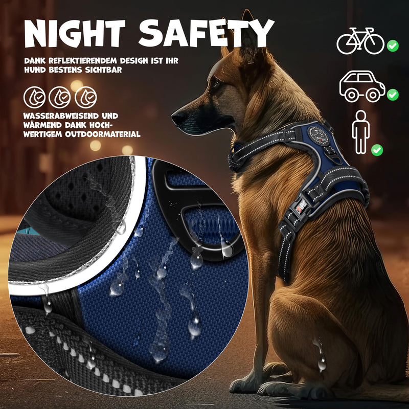 Lovpet® Dog Harness No Pull & Choke for Large Dogs Breathable & Soft Chest Harness Reflective | No-pull tableware including bag rolls | Adjustable harness with handle navy blue XL - PawsPlanet Australia