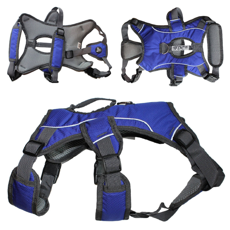 [Australia] - FDC Heavy Duty Durable No-Pull Comfortable Walking Working Dog Harness Vest with Handle and Reflective Stripes Padded Adjustable for Medium and Large Dogs Sizes: M, L, XL M: CHEST 20" - 26" Blue 