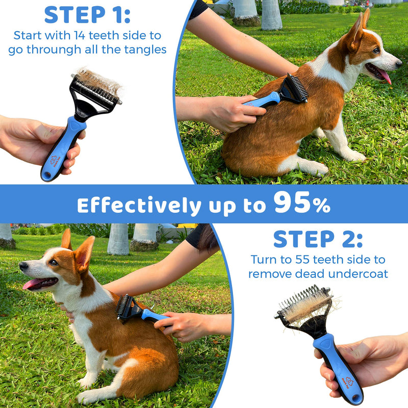 Ozark Pet Grooming Brush for Dog/Cat with 2 Sided Grooming Brush for De-Shedding, De-Matting Reduces Shedding by up to 95%, Great for Short to Long Hair Small Large Breeds and 2 Sided Grooming Glove Blue - PawsPlanet Australia