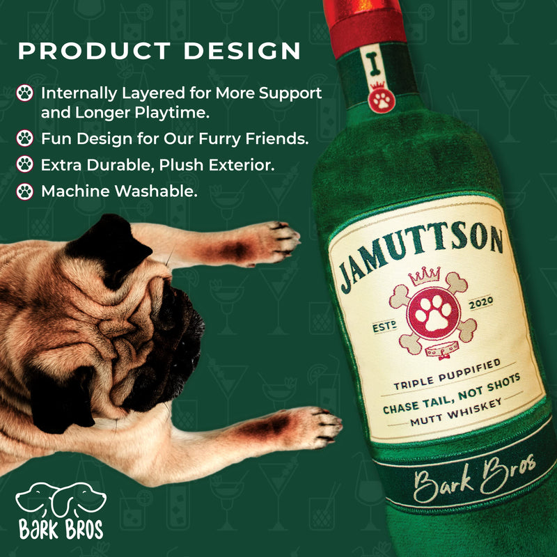Bark Bros - Jamuttson Dog Toy - Plush Squeaky Dog Toys Funny Drink Parody - Alcohol Dog Toy - Dog Birthday Toy - Cute Dog Toys - Whiskey Dog Toy - Puppy Gifts - Puppy Stuff - Dog Stuff Large - PawsPlanet Australia