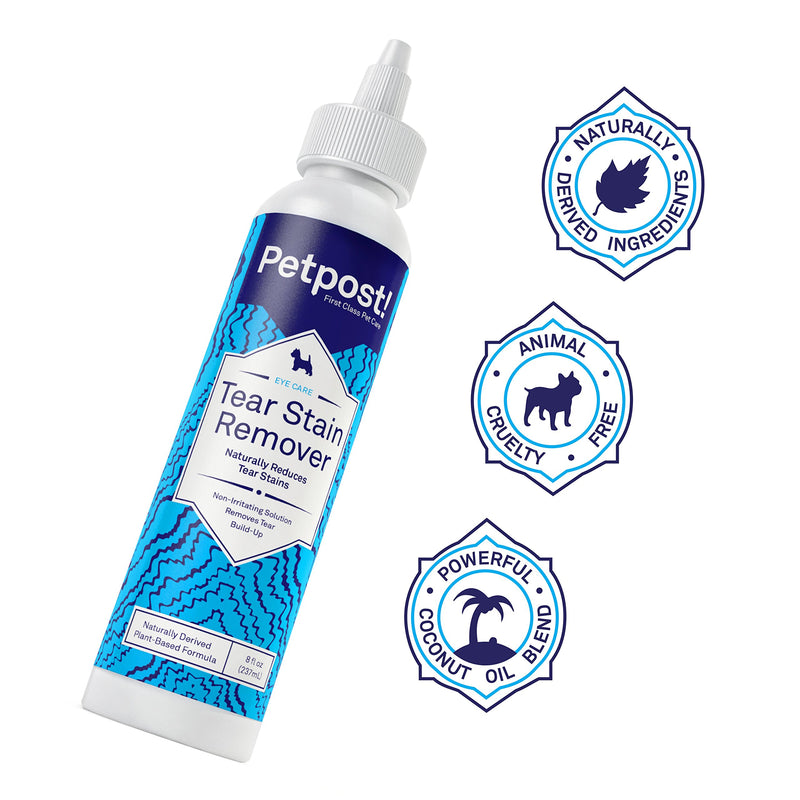 Petpost | Tear Stain Remover for Dogs - Best Natural Eye Treatment for White Fur - Soothing Coconut Oil - Maltese, Shih Tzu, Chihuahua Angels Approved - Chemical and Bleach Free 236.6 ml (Pack of 1) - PawsPlanet Australia