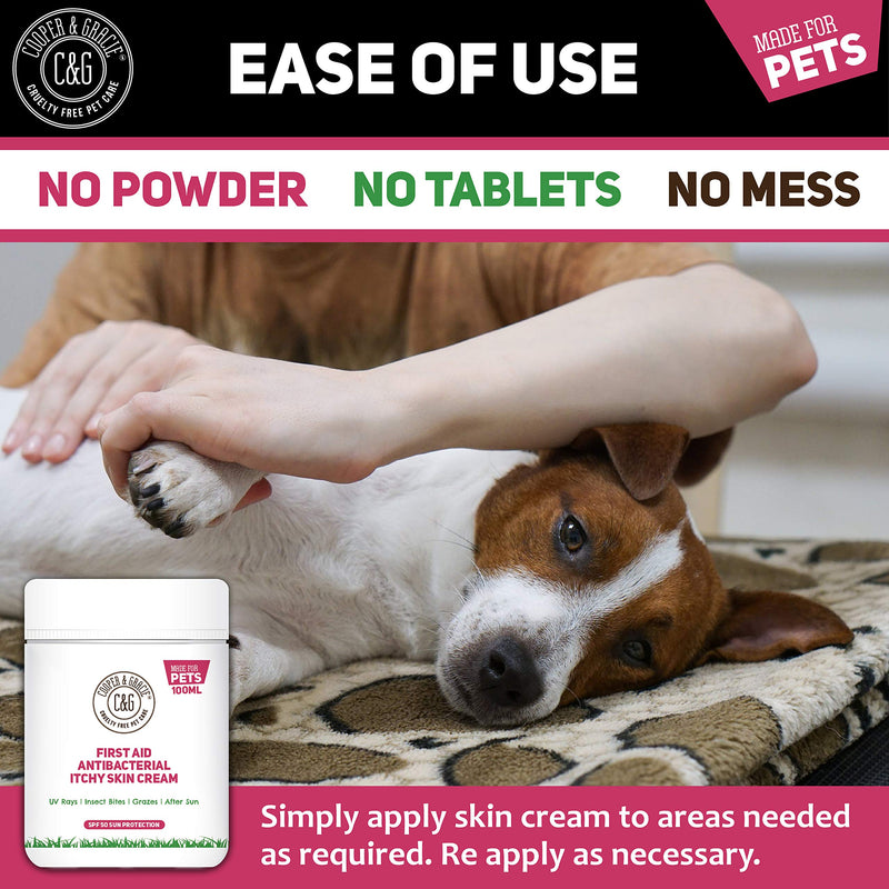 C&G PETS | FIRST AID ANTIBACTERIAL ITCHY SKIN CREAM WITH SPF 50 | 100% NATURAL ESSENTIAL OIL | MAINTAINS CRACKED ITCHY SKIN |LICK SAFE NON TOXIC NON IRRITANT |HIGHLY ABSORBENT SUN CREAM FOR DOGS 100ML - PawsPlanet Australia