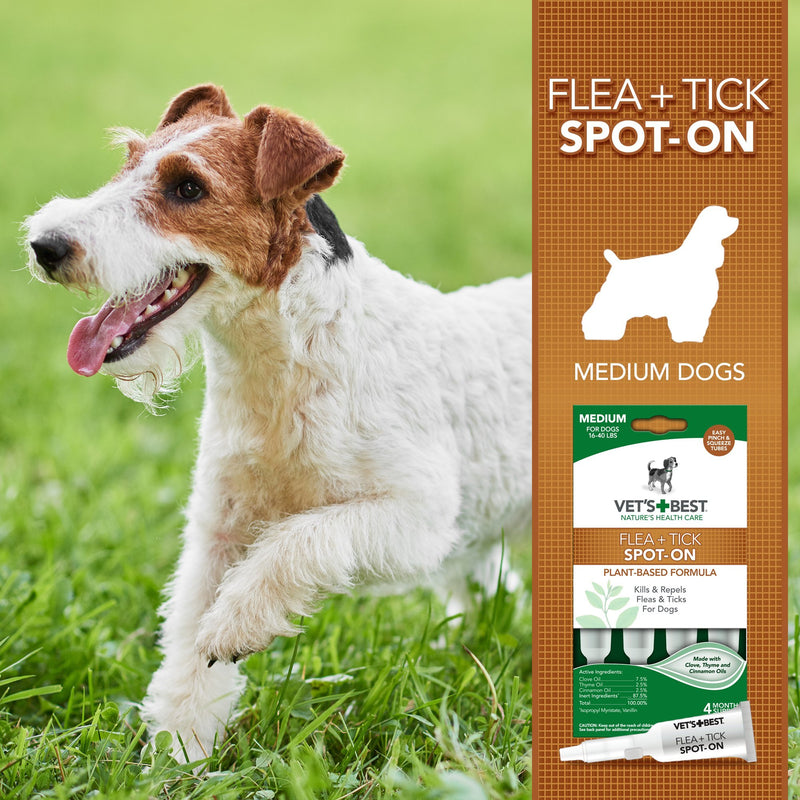 Vet's Best Flea and Tick Spot-on Drops | Topical Flea Treatment Drops for Dogs | Flea Killer with Certified Natural Oils | 4 Month Supply for Medium Dogs - PawsPlanet Australia