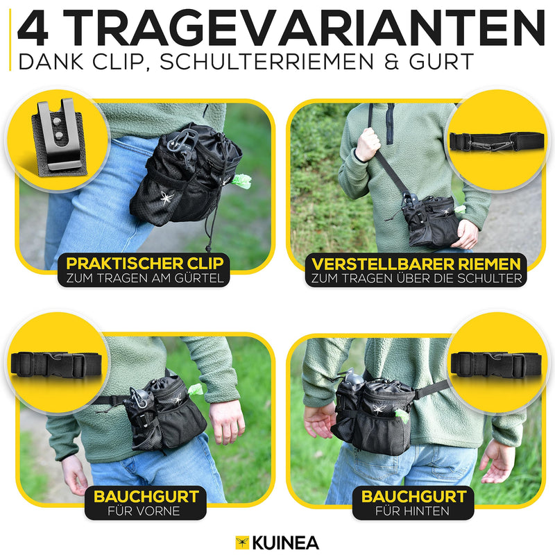KUINEA treat bag for dogs to hang around the shoulder - practical dog treat bag - 4 carrying options - dog treat bag with poop bag dispenser - removable inner bag - robust and durable - PawsPlanet Australia