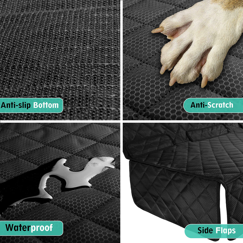 iPuppy Premium Back Seat Cover for Dogs with Isofix - Waterproof Dog Car Seat Cover with Armrest Opening - Quilted, Scratch Proof and Non-Slip Car Seat Cover for Dogs - 45 x 133cm (Black) - PawsPlanet Australia