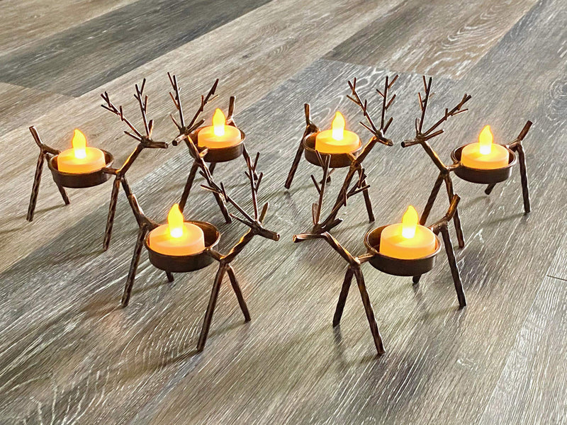 USAWAREHOUSE Set of 6 Reindeer Metal Tealight Candle Holders, All-Seasons, All-Year-Long Decor, Both Indoor and Outdoor, Bronze Finishing - PawsPlanet Australia