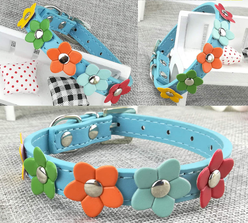 Newtensina Stylish Dog Collar and Lead Set Dog Collar Girl Flower Puppy Collars Leashes for Small Dogs with Flower - Blue - XS - PawsPlanet Australia