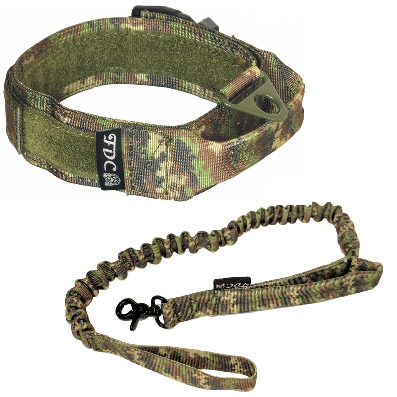 [Australia] - Dog Tactical COLLAR with LEASH Bungee Handle HEAVY DUTY Training Military Army Molle WIDTH 1.5in Plastic Buckle HOOK & LOOP (XL: Neck 14" - 18", Camouflage) 