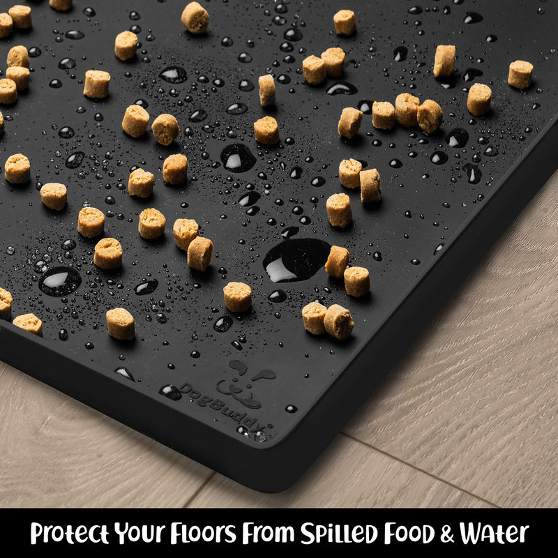 DogBuddy Dog Food Mat, Waterproof Dog Bowl Mat, Silicone Dog Mat for Food and Water, Pet Food Mat with Edges, Dog Food Mats for Floors, Nonslip Dog Feeding Mat, Puppy Supplies - Small (19x12), Black S: 19" x 12" - PawsPlanet Australia