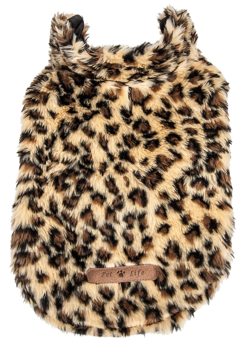 Pet Life Luxe 'Poocheetah' Ravishing Designer Spotted Cheetah Patterned Mink Fur Dog Coat Jacket Medium Brown - PawsPlanet Australia
