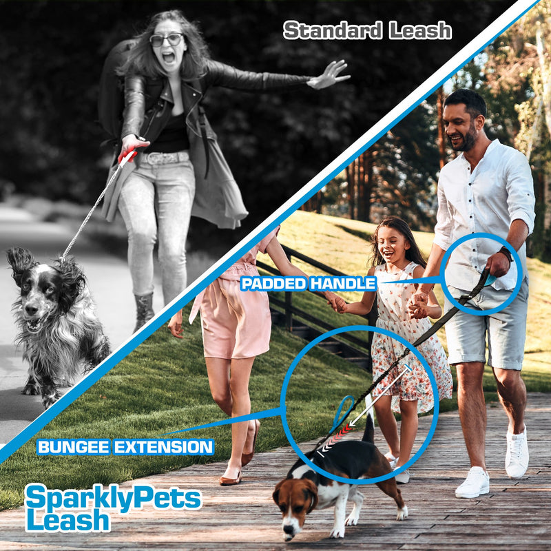 [Australia] - SparklyPets Adjustable Leash 3 in 1 Shock-Absorbing Bungee Extension Set – Heavy Duty Dog Leash Medium Large Breeds Made from Durable Nylon – Reduces Pulling Shocks Prevents Injuries Blue 