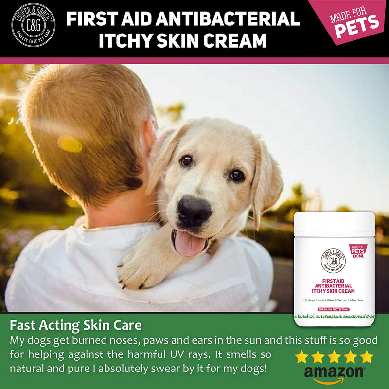 C&G PETS | FIRST AID ANTIBACTERIAL ITCHY SKIN CREAM WITH SPF 50 | 100% NATURAL ESSENTIAL OIL | MAINTAINS CRACKED ITCHY SKIN |LICK SAFE NON TOXIC NON IRRITANT |HIGHLY ABSORBENT SUN CREAM FOR DOGS 100ML - PawsPlanet Australia