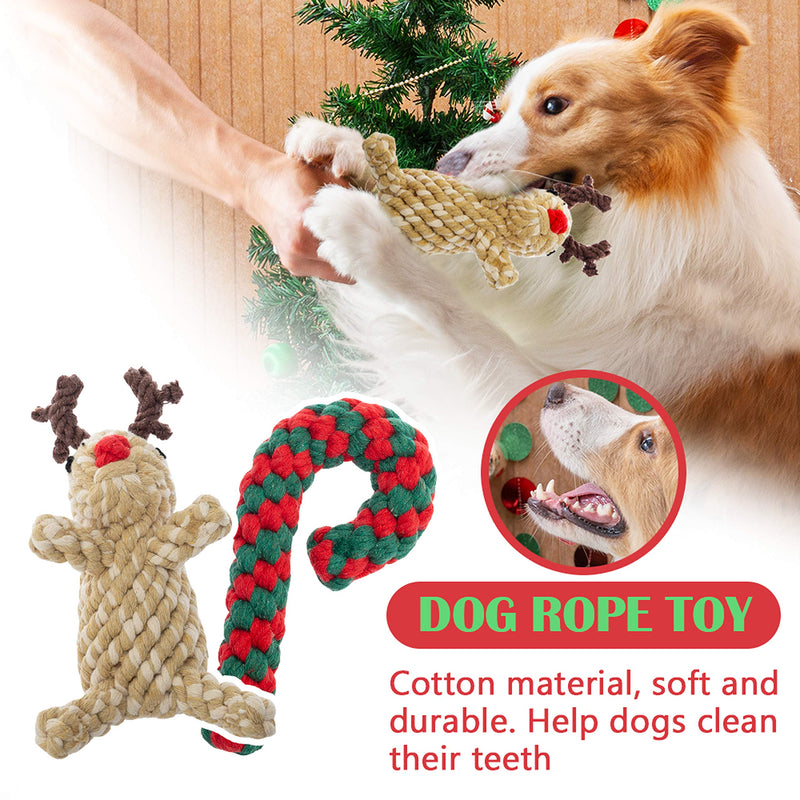 [Australia] - DMISOCHR Christmas Dog Toys - Dog Squeaky Toys & Dog Rope Toys, Safe Rubber/Plush Squeaky Toys, Soft Cotton Chew Toys, Cute Christmas Interactive Toys Box Gifts for Small, Medium, Large Dogs 