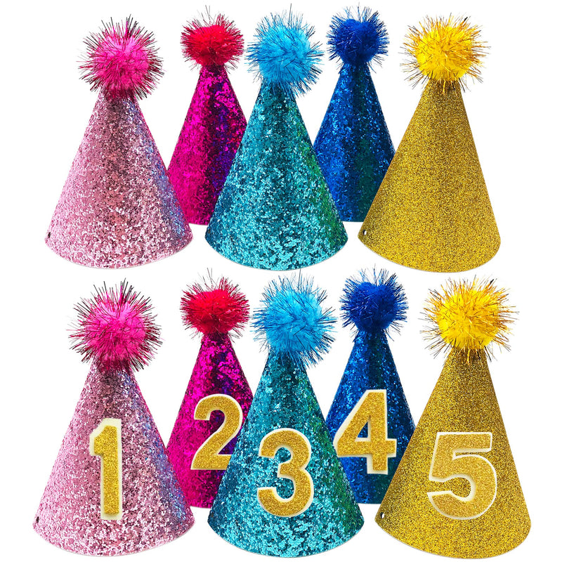 PET SHOW 5pcs Small Dog Birthday Hat Set for Boys Girls Medium Dogs Cat Kitten Puppies Party Hats with 0-9 Numbers 10 Glue dots Grooming Accessories - PawsPlanet Australia