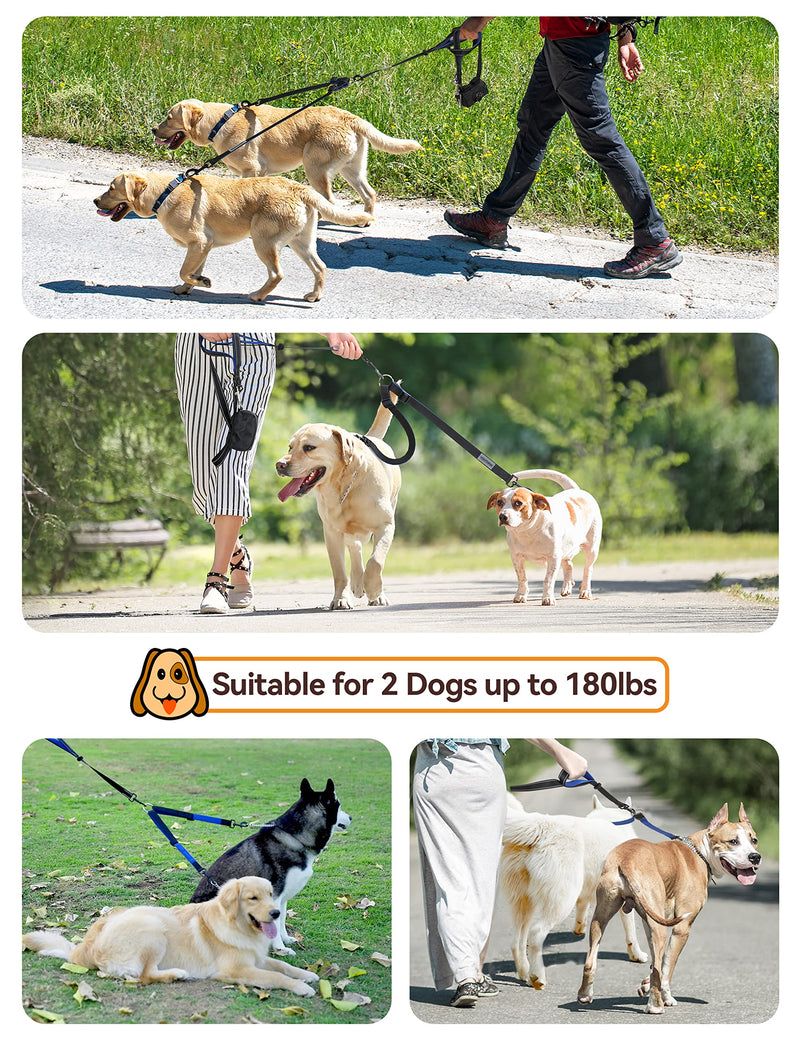 YOUTHINK Double Leash Dog Leash for 2 Dogs No Tangle Reflective Dog Leash Double Padded Handles Adjustable Splitter Leashes with Poop Bag Dispenser for Dogs up to 50 kg - PawsPlanet Australia