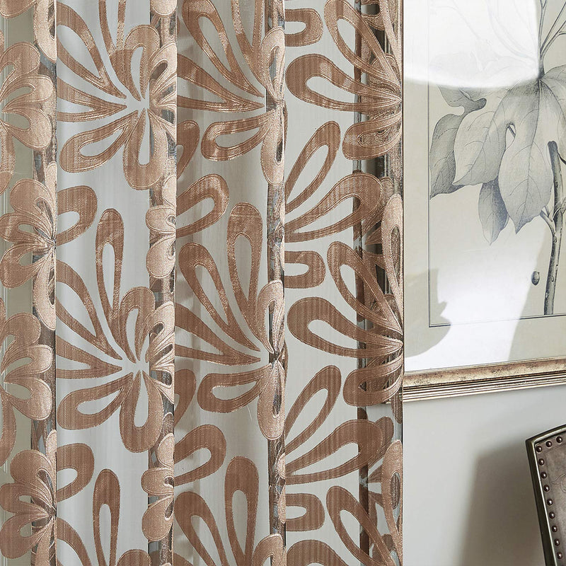 Top Finel Floral Sheer Curtains 84 Inches Long for Living Room Bedroom Grommet Voile Window Curtains, 2 Panels, Brown 54" x 84" - PawsPlanet Australia