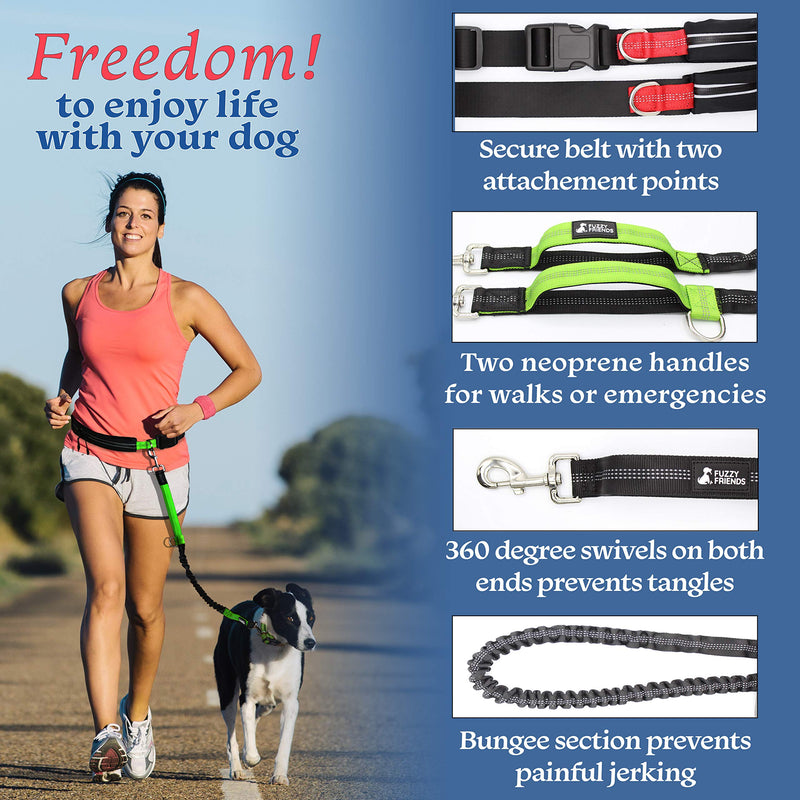 Fuzzy Friends - Black Hands Free Dog Leash: Freedom to Run Safely with Your Dog Without Worrying About Holding a Leash. Enjoy Walks unencumbered by a Leash jerking You. Great for Runs, Walks, hikes - PawsPlanet Australia