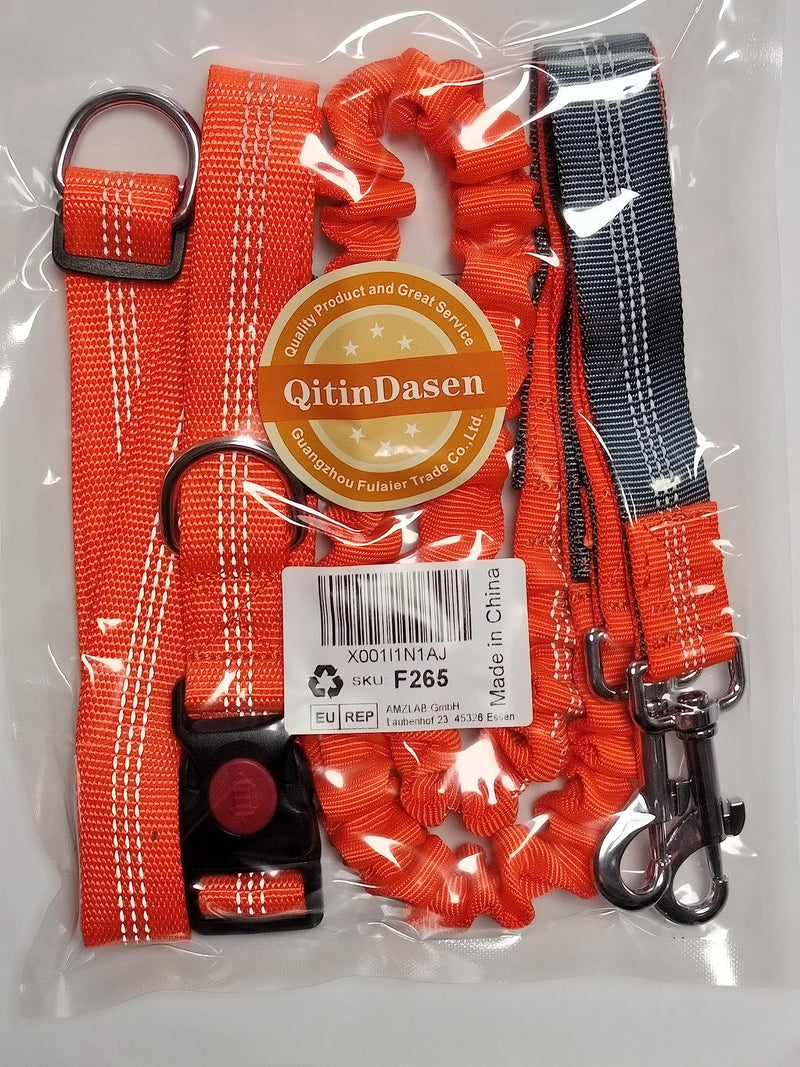 QitinDasen Orange Hands-Free Dog Lead, Adjustable Waist Belt and Dual Handles Stretchy Bungee Lead, Jogging Dog Lead with Reflective Stitching (Grey Handle) - PawsPlanet Australia