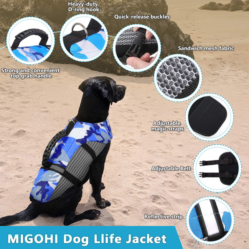 MIGOHI Dog Life Jacket, Reflective & Adjustable Preserver Floatation Vest with Rescue Handle, Ripstop Safety Life Saver for Small Medium Large Dogs, Blue, XS X-Small - PawsPlanet Australia