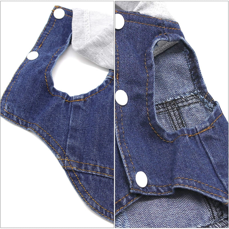 DABLUE Pet Denim Coat Dog Jeans Jacket Doggie Vest for Small Medium Dogs Cats Puppy Washed Clothes Hoodie X-Small Grey Hat - PawsPlanet Australia