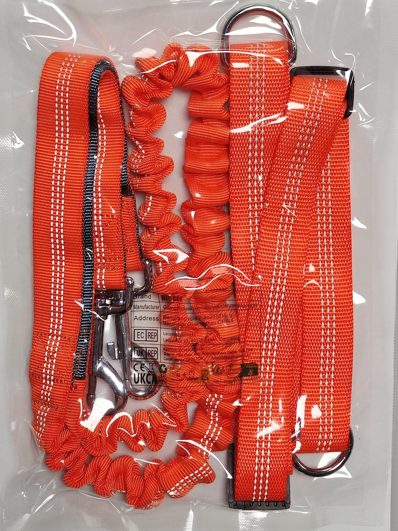 Aiqeer Orange Hands-Free Dog Lead, Adjustable Waist Belt and Stretchy Bungee Lead, Jogging Dog Lead with Reflective Stitching (Grey Handle) - PawsPlanet Australia