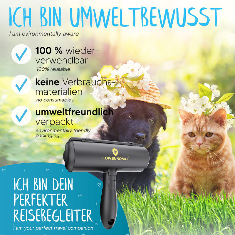 LÖWENKÖNIG® Rolli 2.0 [Improved animal hair remover large] Lint roller for removing dog and cat hair - Self-cleaning cat hair remover - Ideal for sofa, car, clothing, scratching post Bestseller: Black Incl. accessories - PawsPlanet Australia