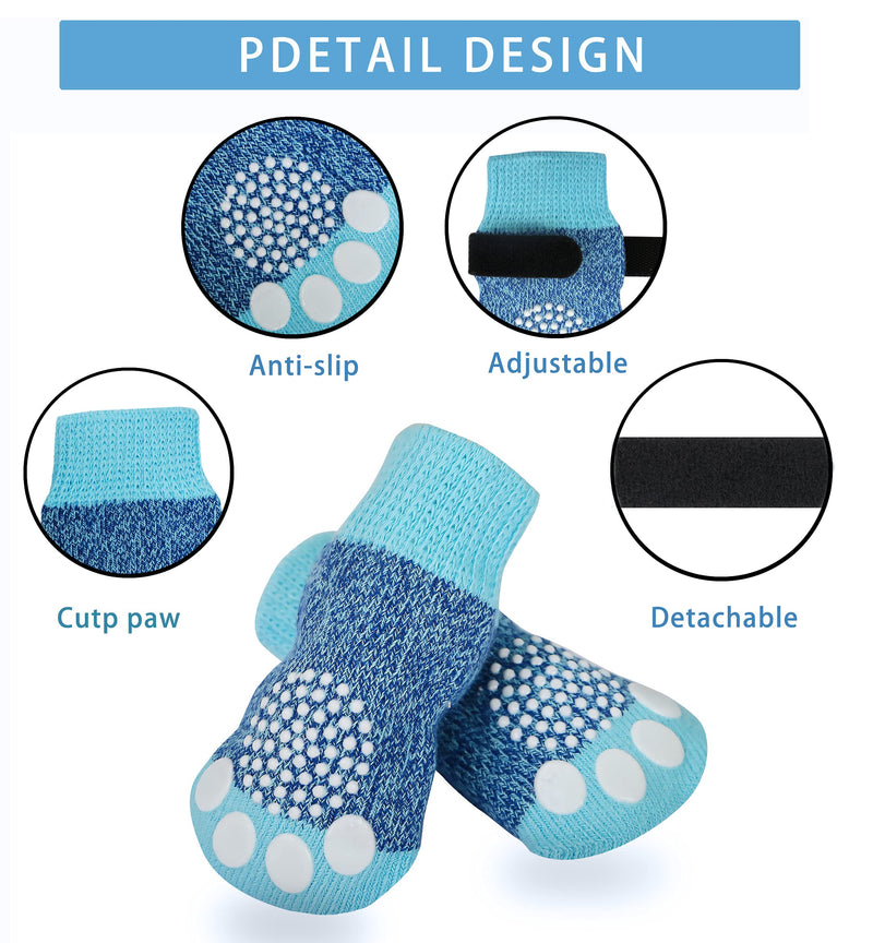 YAODHAOD Anti-Slip Dog Socks with Adjustable Straps Reinforcement, Knit Dog Paw & Cat Paw Protector for Indoor Wear - Hardwood Floor Traction Control for Small & Medium Pet… (Blue, S:2.4x1.2in) Blue - PawsPlanet Australia